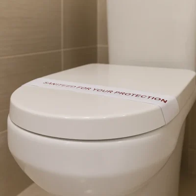 Sanitized Toilet with Protective Label Hospitality WC Band Toiletries